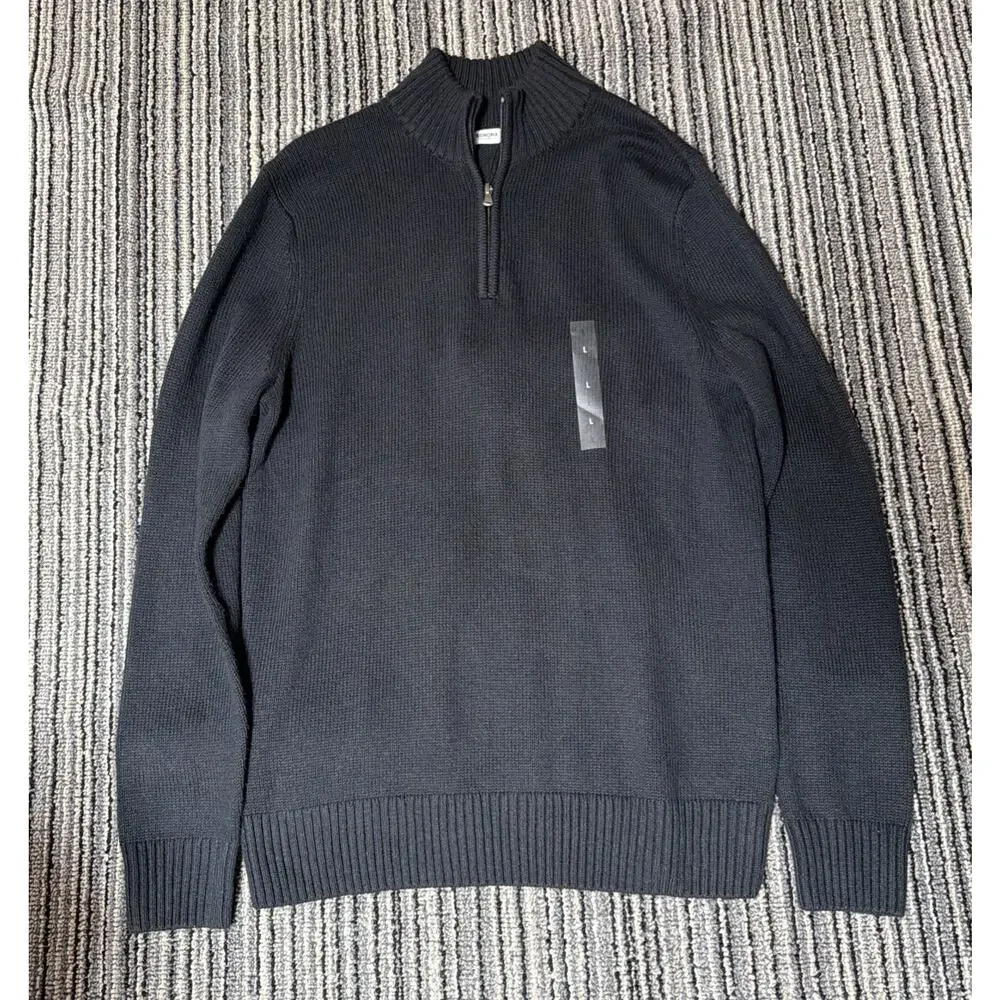 NEW Mens L Sonoma Midnight Black Pull-Over Quarter Zip Sweater Top - NWT